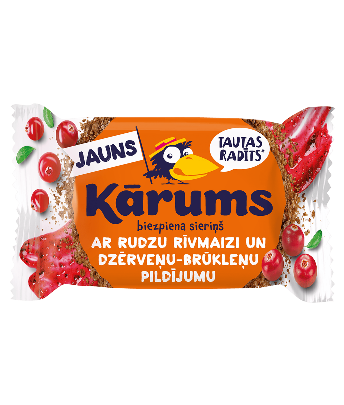 Biezpiena sieriņš ar rudzu rīvmaizi un dzērveņu-brūkleņu pildījumu